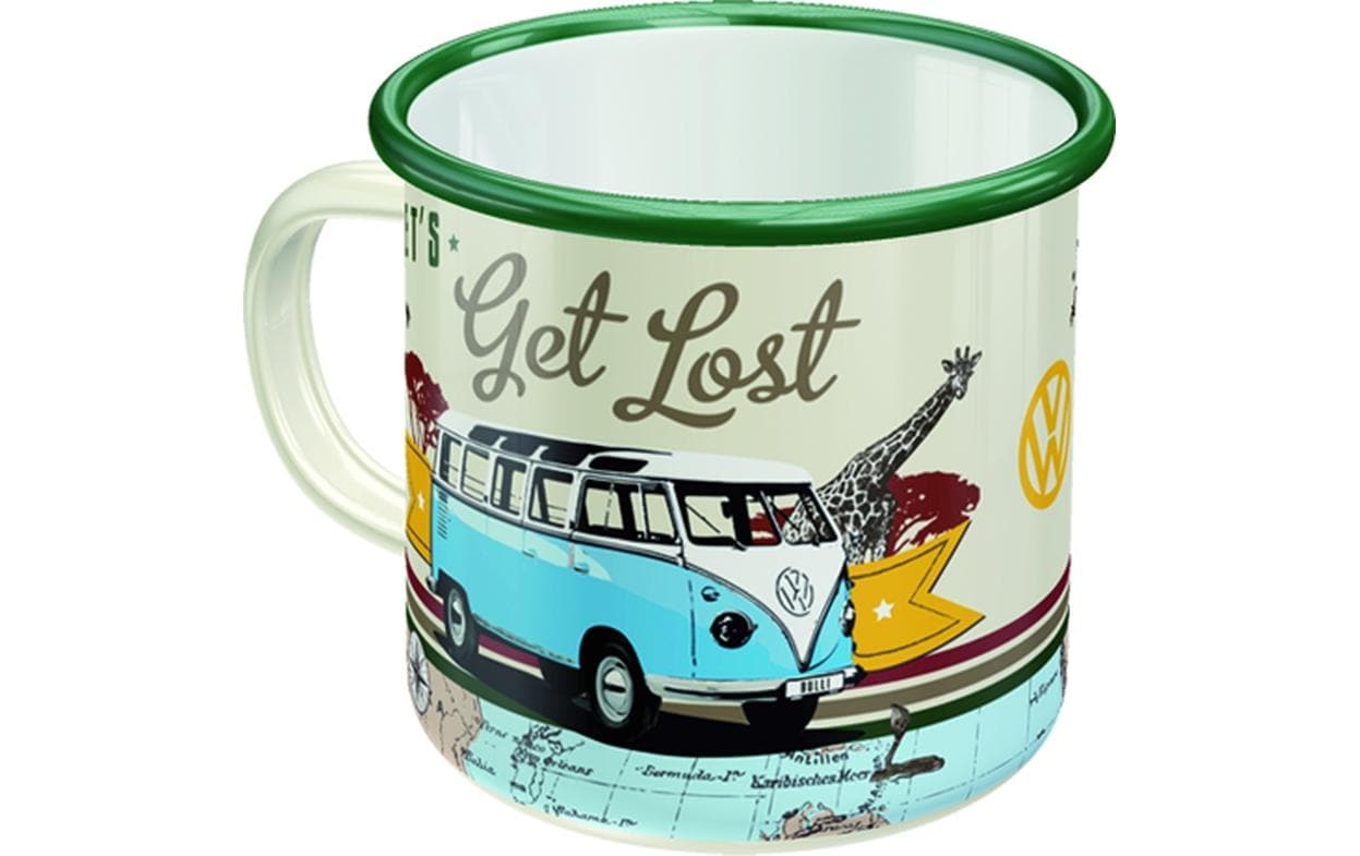 Nostalgic Art Emaillebecher VW Bulli Lost – 360 ml, Ø 8,0 cm, Emaille, Hellgrün