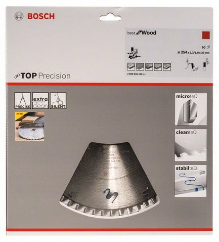 Bosch Professional – Kreissägeblatt, Top Precision Best Wood, 2608642102, 254 mm × 30 mm × 2,3 mm