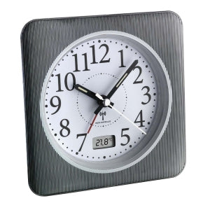 TFA-Dostmann TFA Dostmann Wecker – Funk, analog, Schlummerfunktion, Thermometer, 12 × 12 × 5,1 cm, Grau, Kunststoff