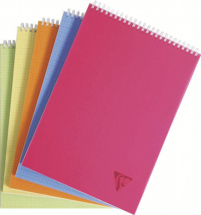 Clairefontaine Notizblock – A7 – 80 Blatt – 90 g/m² – Doppelspirale, transparenter PP-Deckel – mehrfarbig