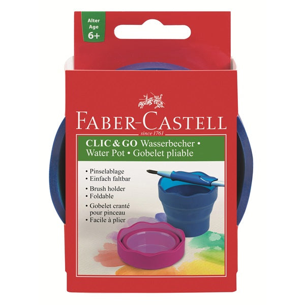 Faber-Castell Wasserbecher Clic & Go – blau – 98 × 130 × 38 mm