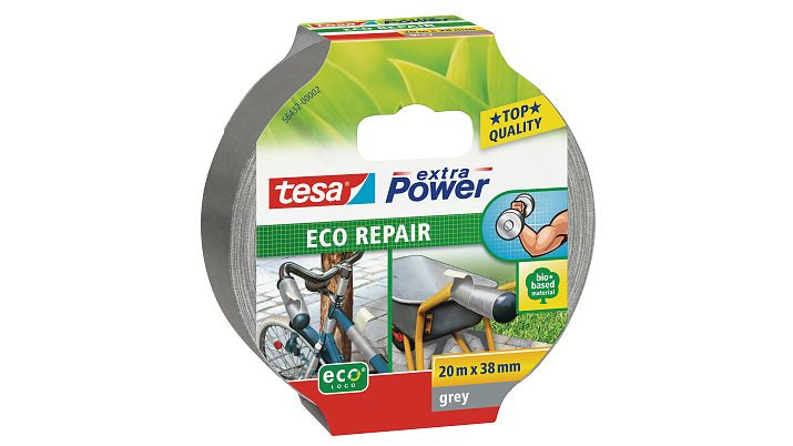 tesa Gewebeband extra Power Eco Repair – 38 mm × 20 m, grau, extra stark, eco:plus