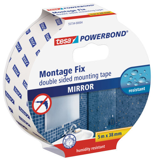 Tesa Powerbond Montageband, für Spiegel – 38 mm × 5 m, weiss