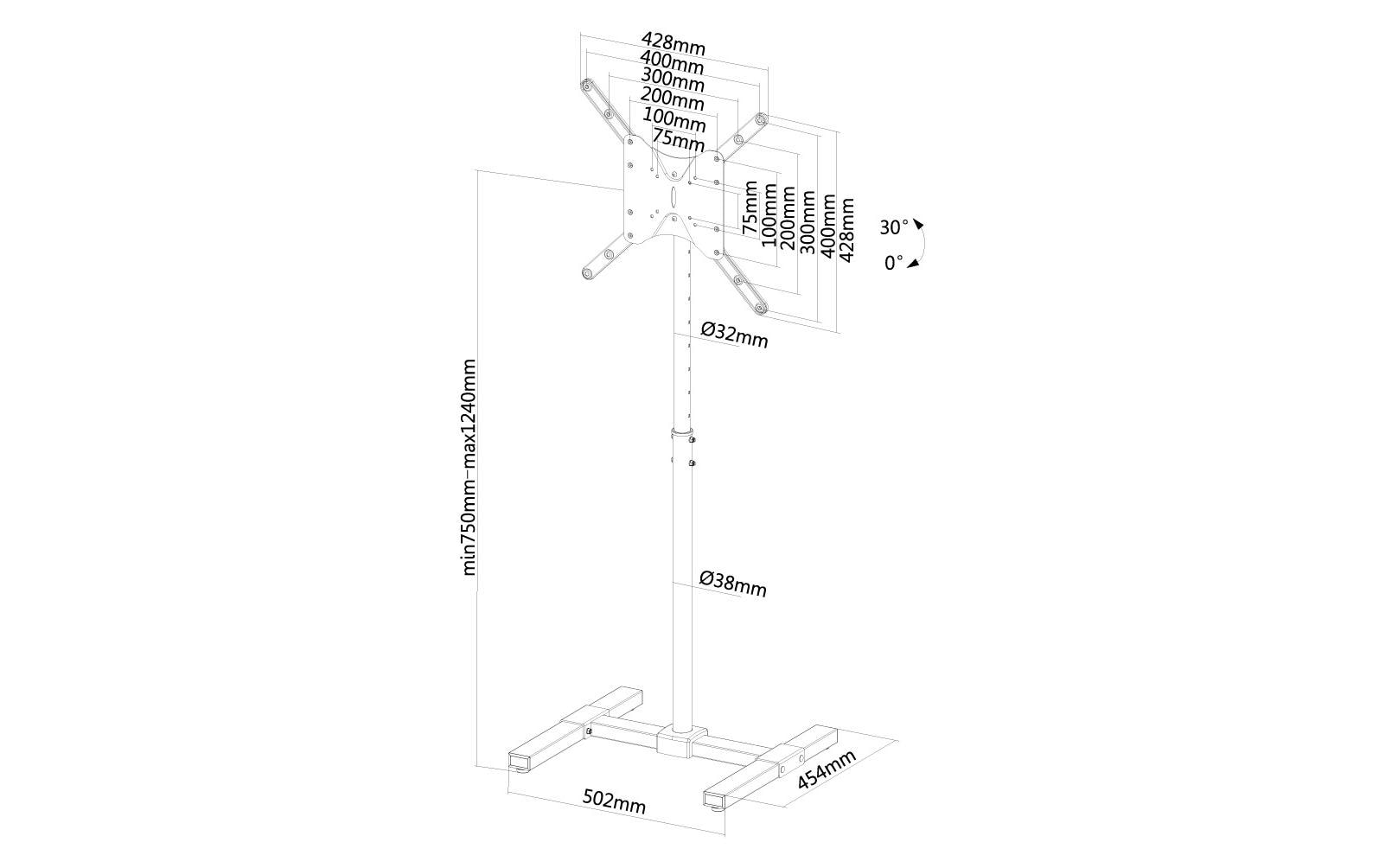 Neomounts NS-FS100BLACK – Displayständer, höhenverstellbar, für 10–55", VESA 75×75–400×400, bis 20 kg, schwarz