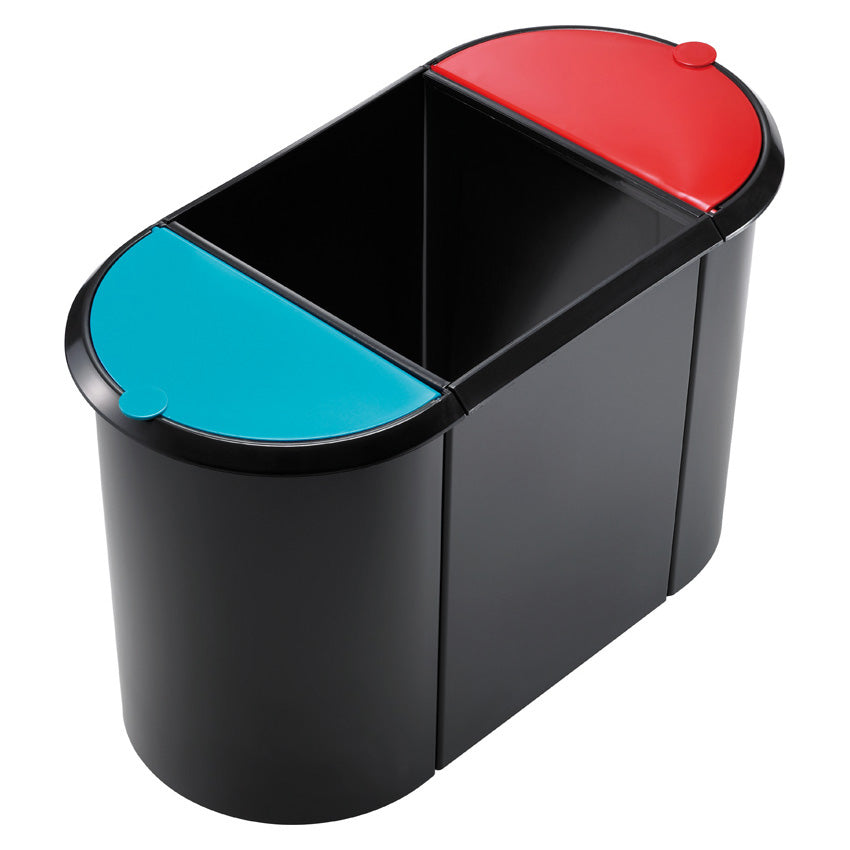 Helit Papierkorb the triple – 20 l – Kunststoff, schwarz – B × H × T 280 × 350 × 555 mm