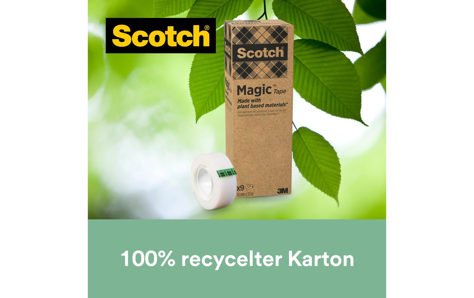 Scotch Klebeband Magic 900 – unsichtbar, beschriftbar, Zelluloseacetat, 19 mm × 33 m, Kern Ø 25 mm, 9 Rollen