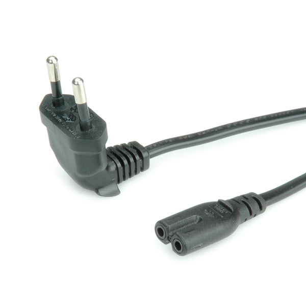 ROLINE Netzkabel – Eurostecker (CEE 7/16, abgewinkelt) – IEC C7, 1,8 m, 250 V/2,5 A, schwarz
