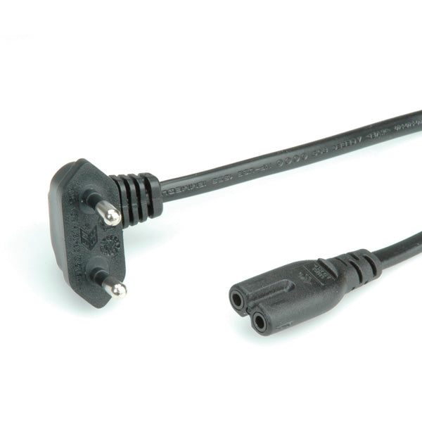 ROLINE Netzkabel – Eurostecker (CEE 7/16, abgewinkelt) – IEC C7, 1,8 m, 250 V/2,5 A, schwarz