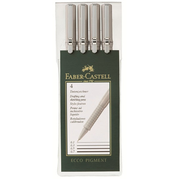 Faber-Castell Pigmentliner Ecco Etui – 4 Stk., 0,1–0,7 mm, schwarz, wasserfest