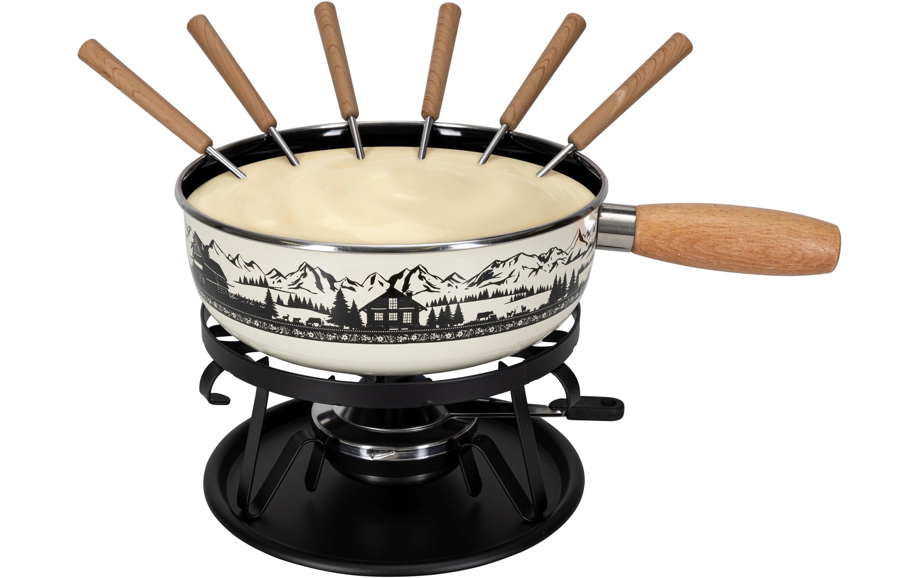 Nouvel Käsefondue-Set 9-teilig, für 6 Personen – mit Pastenbrenner, Stahl-Emaille, Ø 22 cm, für Induktion
