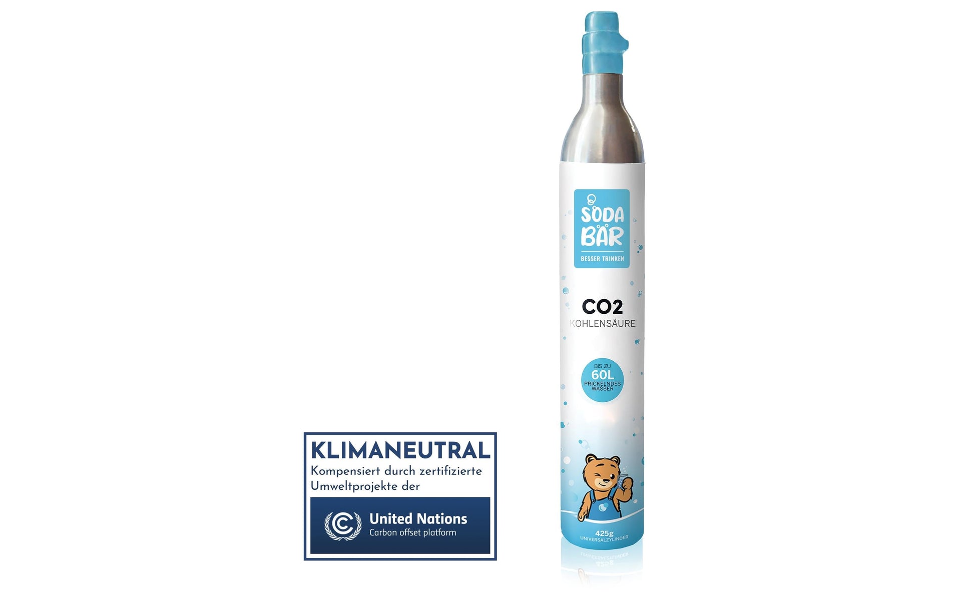 Sodabär CO2-Zylinder – 60 l, für SodaStream, z. B. Art, Crystal, Genesis
