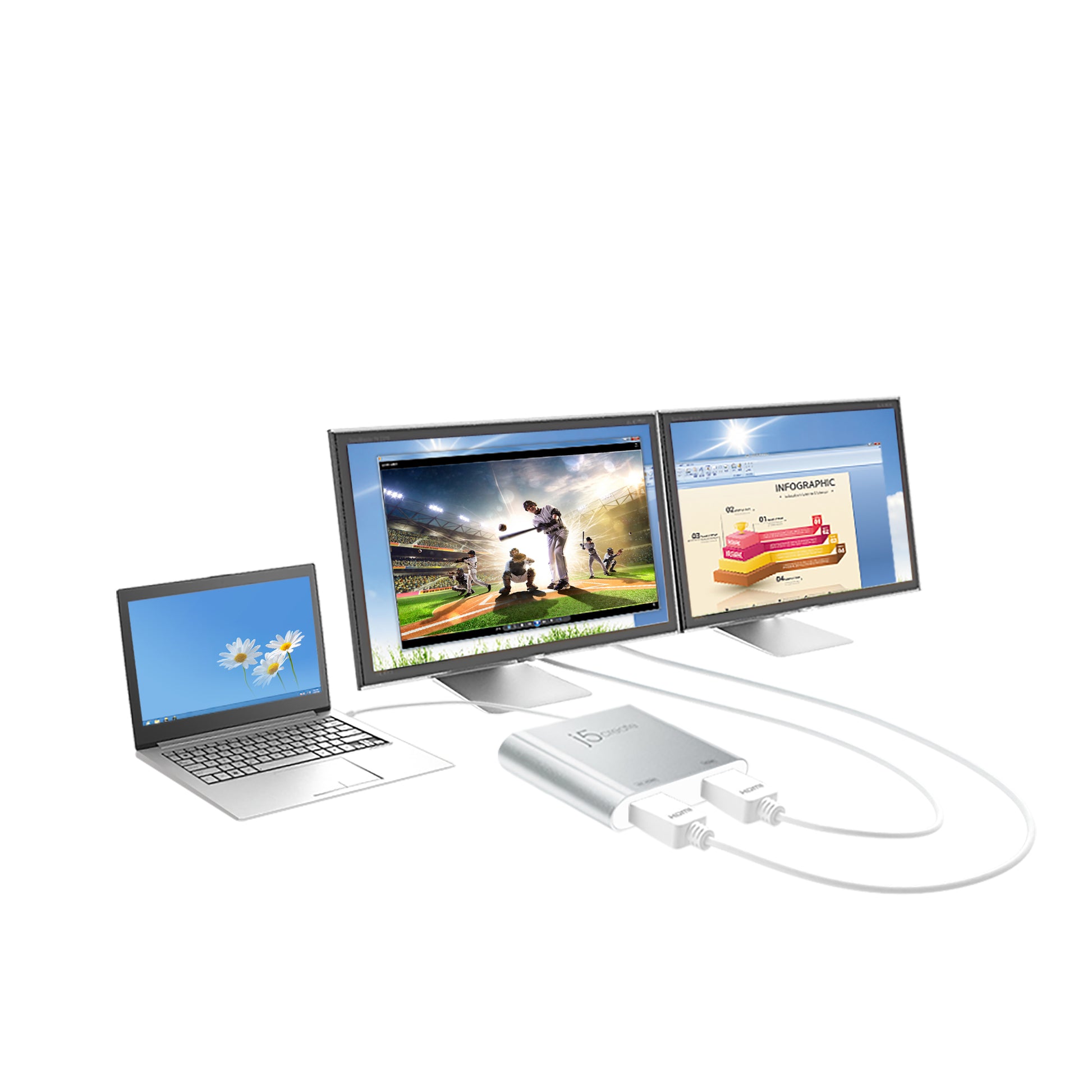 j5create JUA365-N Multi-Monitor-Adapter USB-A zu 2× HDMI – 4K (3840 × 2160) @ 30 Hz, für Windows, macOS