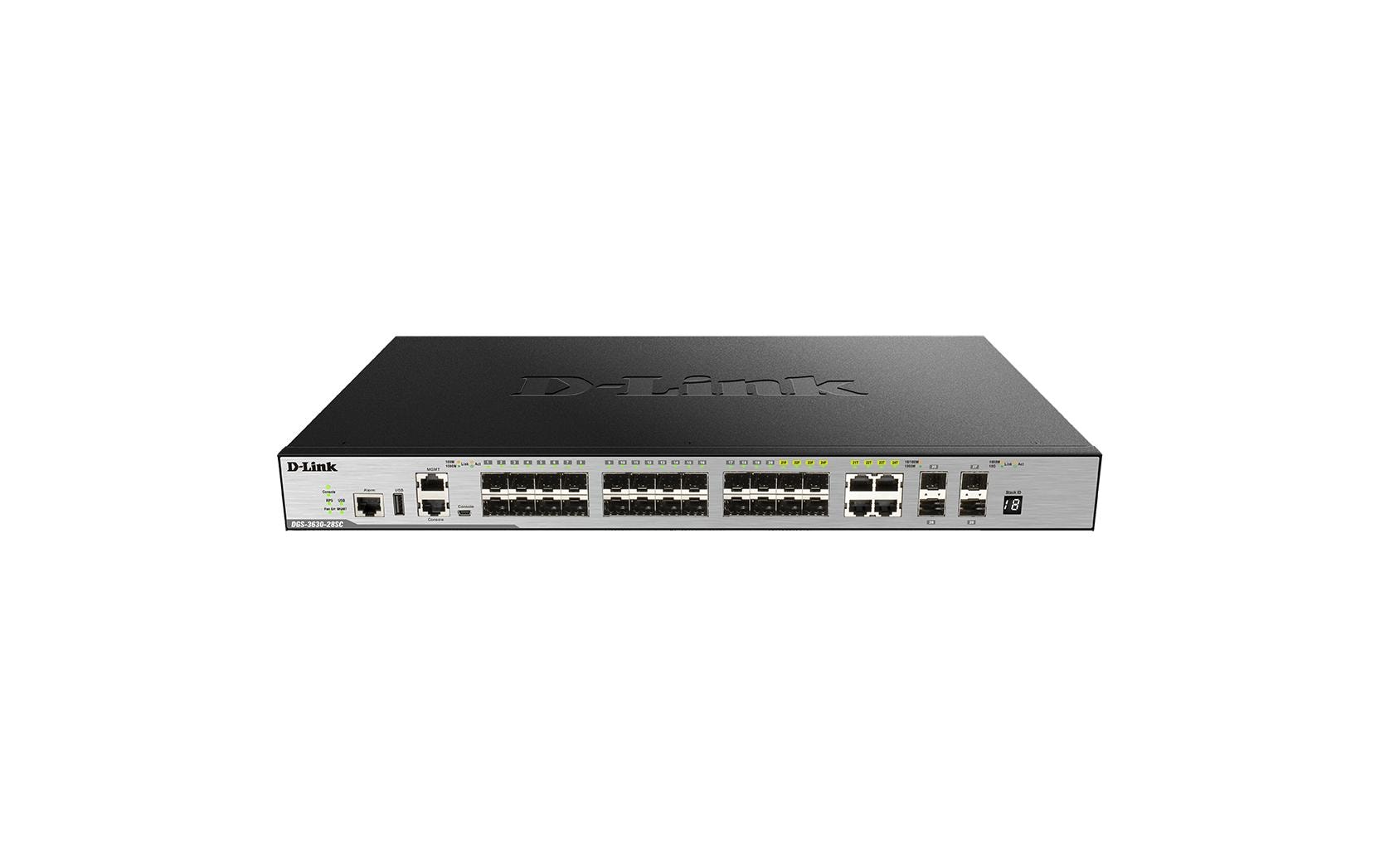 D-Link DGS-3630-28SC/SI/E – Managed Switch – 4×GbE, 24×SFP, 4×10G SFP+, L3, 1U