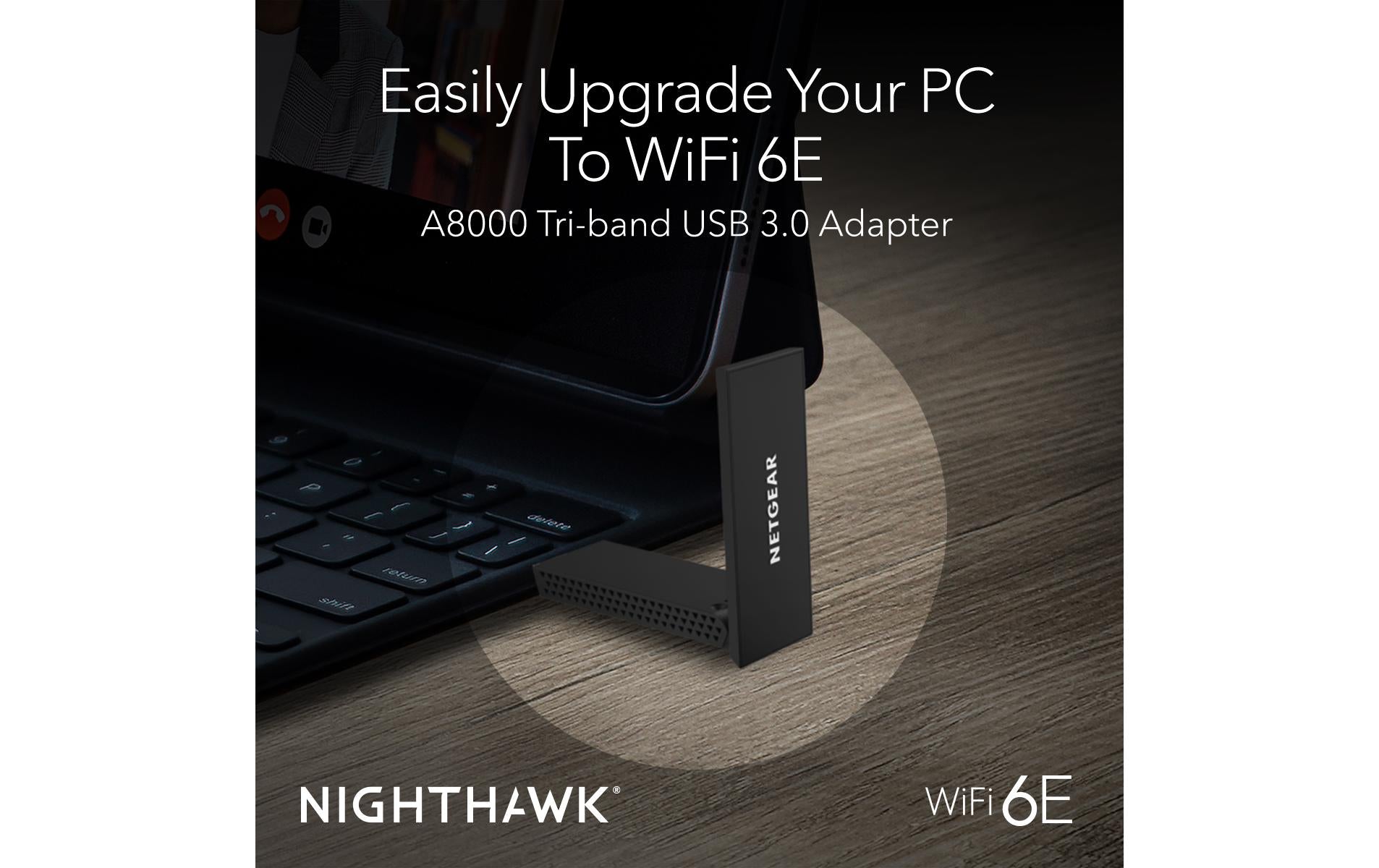NETGEAR AXE3000 USB-WLAN-Adapter – Wi-Fi 6E, bis 1200 Mbit/s, Tri-Band, USB 3.2 Gen 1 – für PC/Laptop