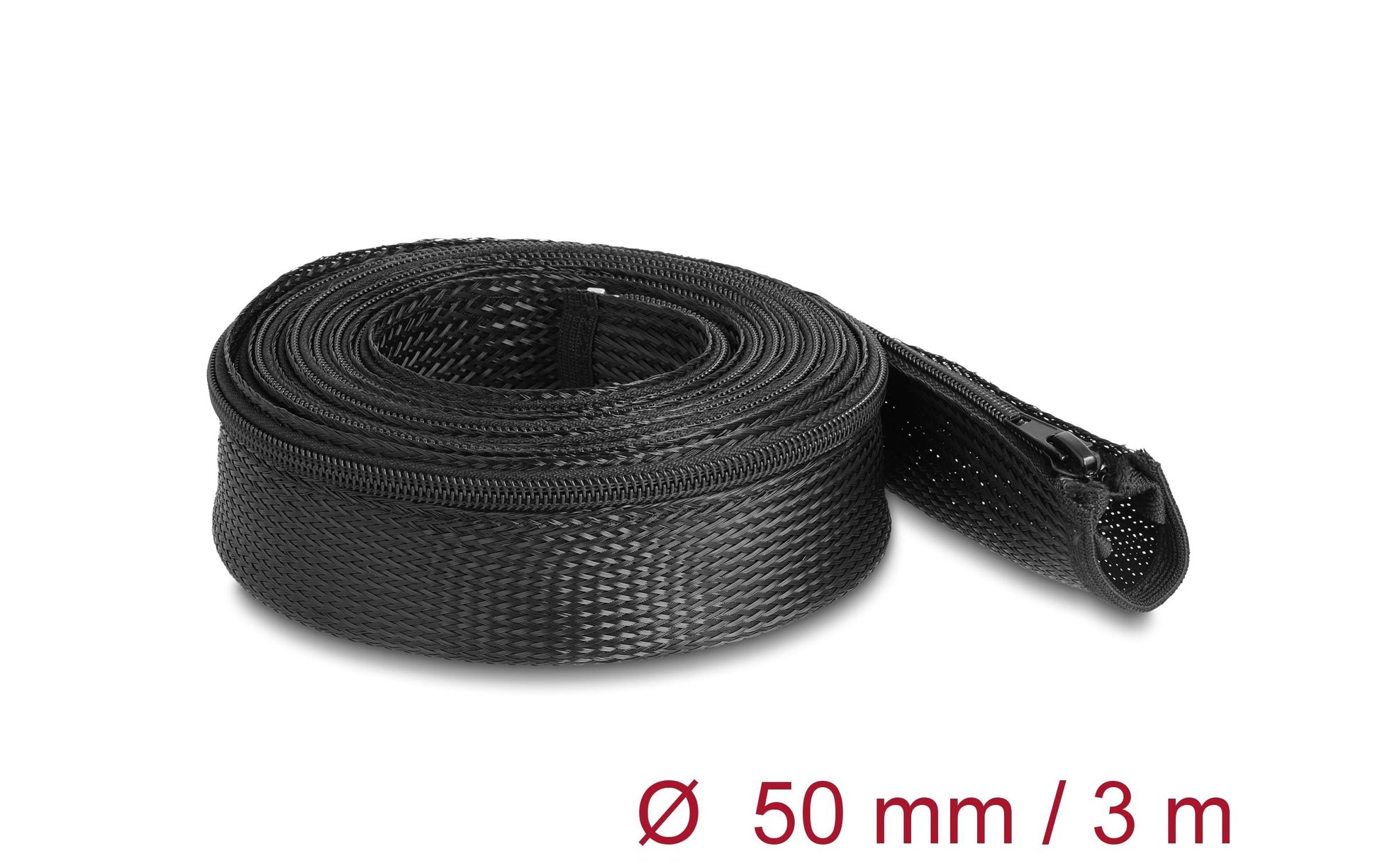 DeLOCK Kabelschlauch Ø 50 mm × 3 m, wiederverwendbar, Reissverschluss, hitzebeständig – schwarz