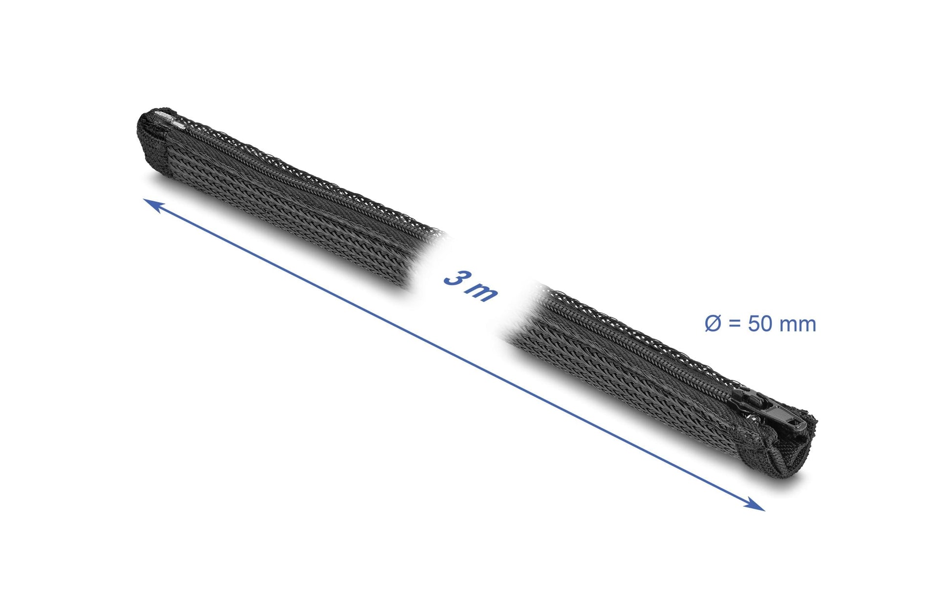 DeLOCK Kabelschlauch Ø 50 mm × 3 m, wiederverwendbar, Reissverschluss, hitzebeständig – schwarz