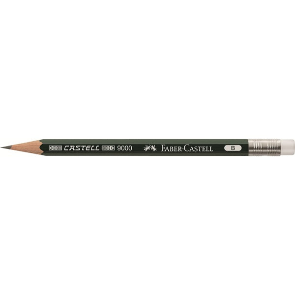 Faber-Castell CASTELL 9000 Bleistift B, rund, mit Radiergummi