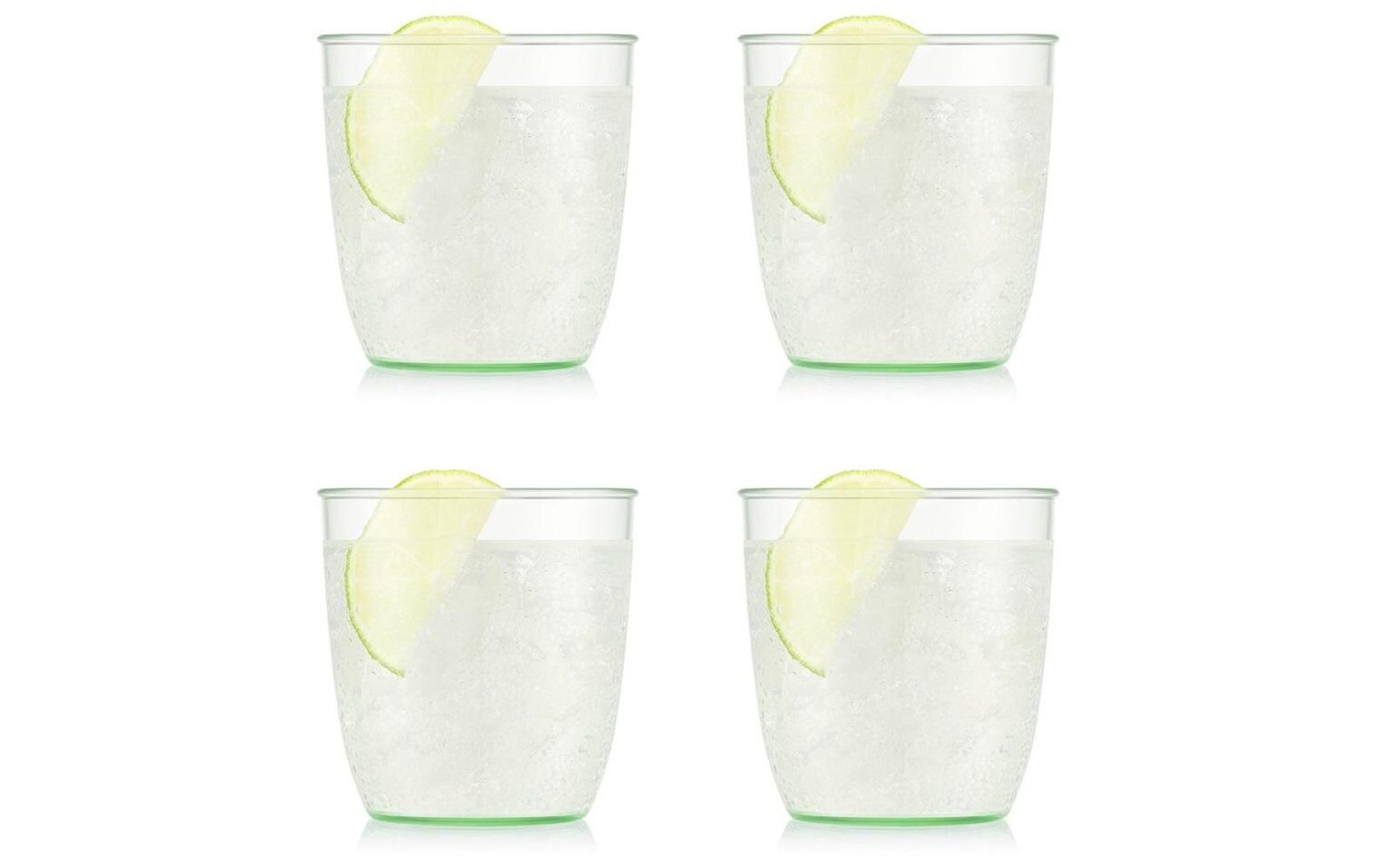 Bodum KVADRANT Becher – 4er Set, 200 ml, 7,3 × 7,2 × 7,3 cm, Kunststoff, Grün/Transparent, stapelbar