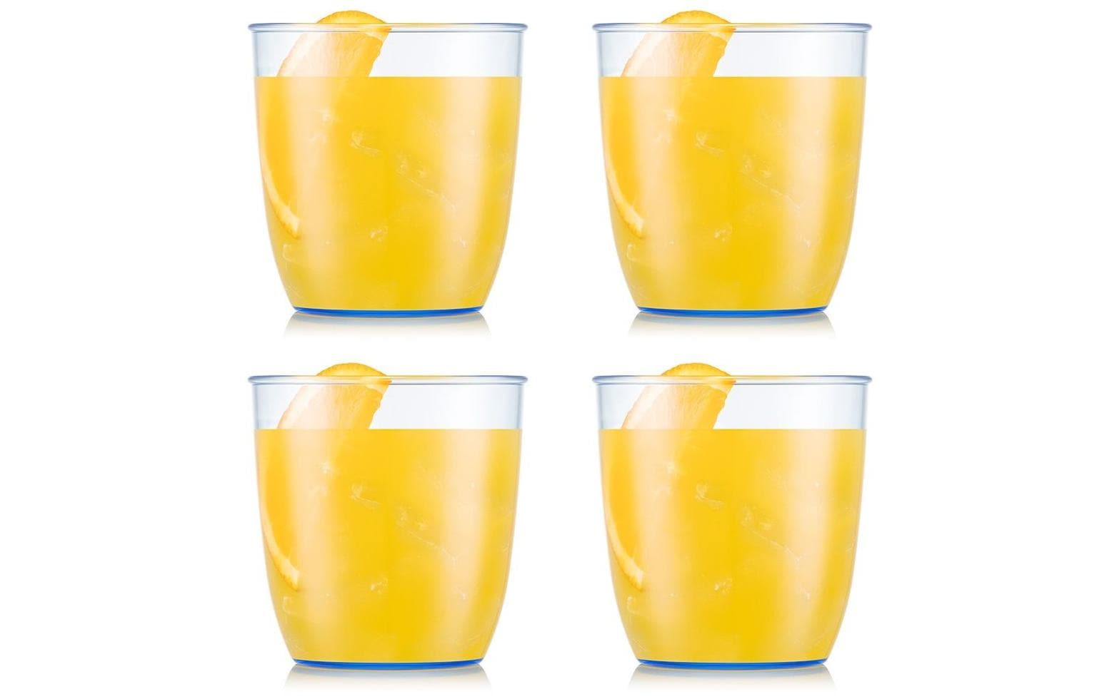 Bodum KVADRANT Becher – 4er Set, 350 ml, 8,7 × 8,7 × 9,2 cm, Kunststoff, Blau/Transparent, stapelbar