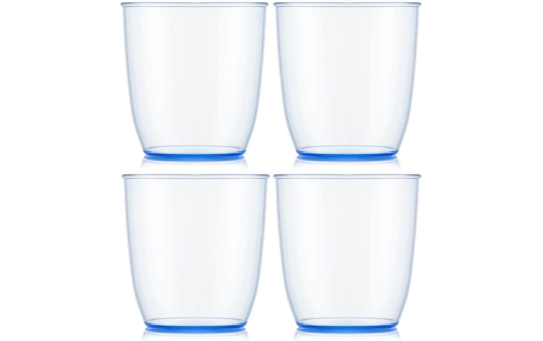 Bodum KVADRANT Becher – 4er Set, 350 ml, 8,7 × 8,7 × 9,2 cm, Kunststoff, Blau/Transparent, stapelbar