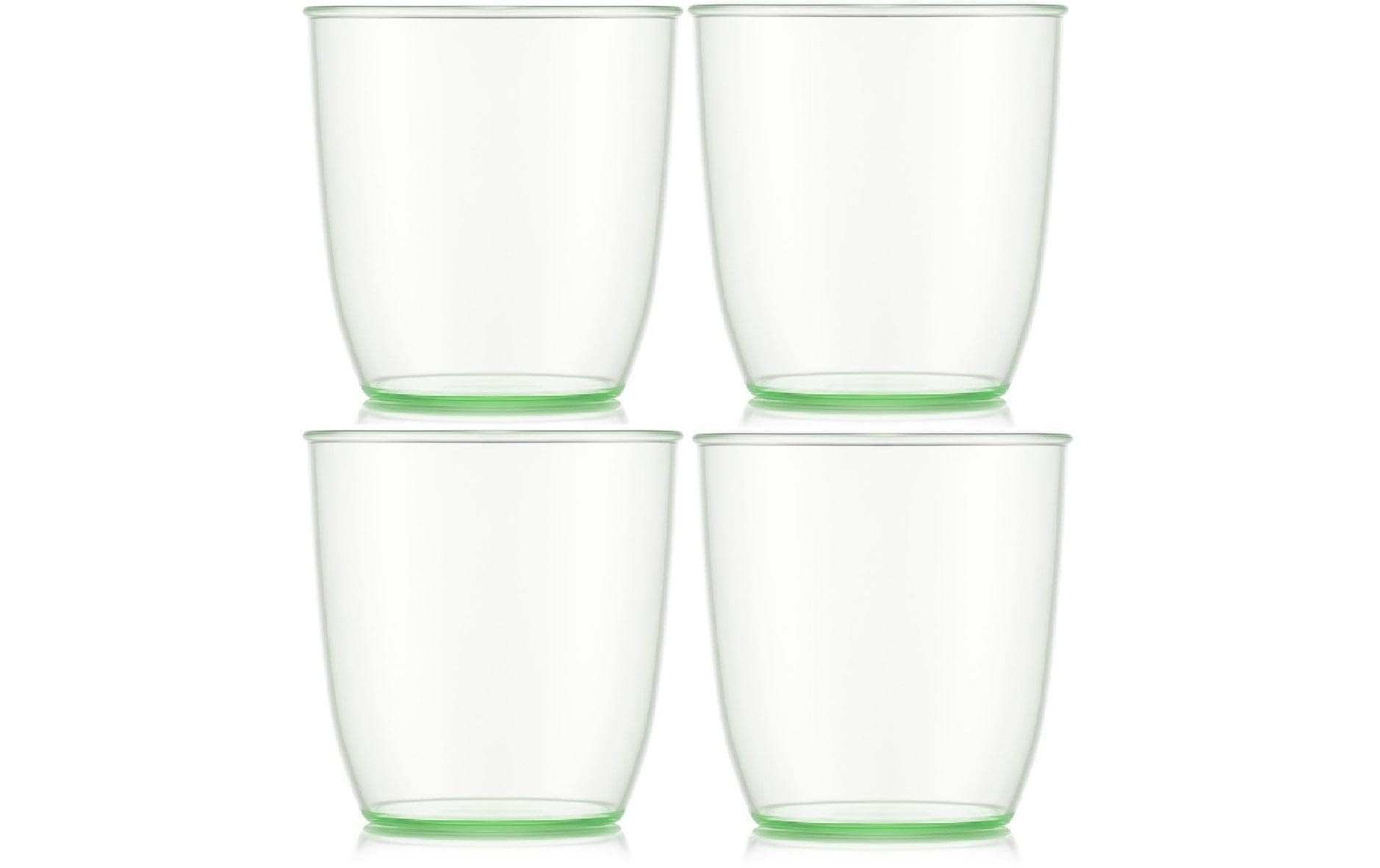 Bodum KVADRANT Becher – 4er Set, 350 ml, 8,7 × 8,7 × 9,2 cm, Kunststoff, Grün/Transparent, stapelbar