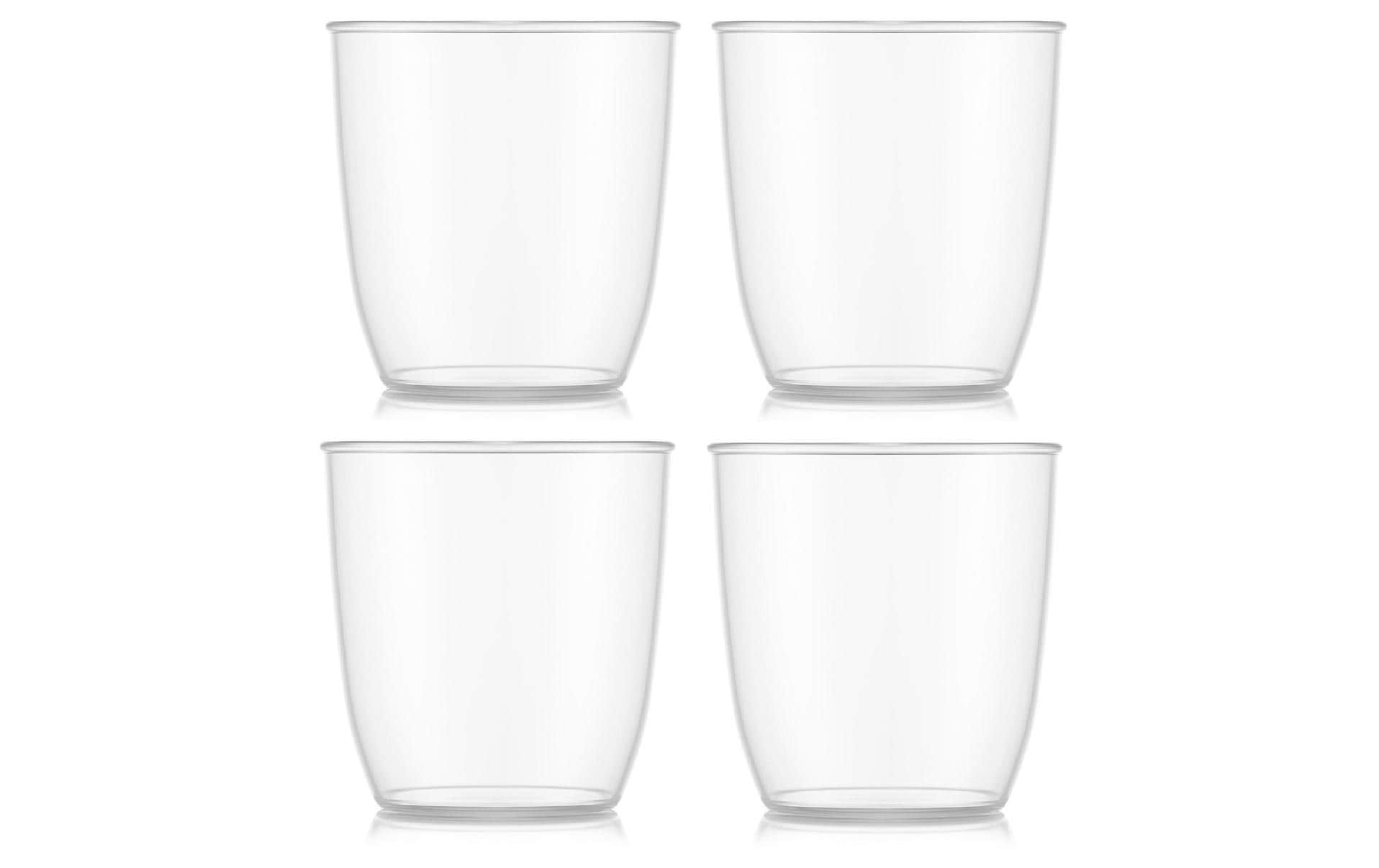 Bodum KVADRANT Becher – 4er Set, 350 ml, 8,7 × 8,7 × 9,2 cm, Kunststoff, Transparent, stapelbar