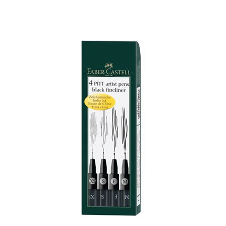 Faber-Castell Fineliner Set – 4 Stk., verschiedene Strichstärken, schwarz, wasserfest