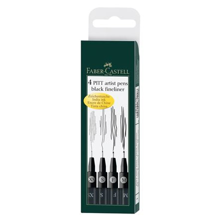 Faber-Castell Fineliner Set – 4 Stk., verschiedene Strichstärken, schwarz, wasserfest
