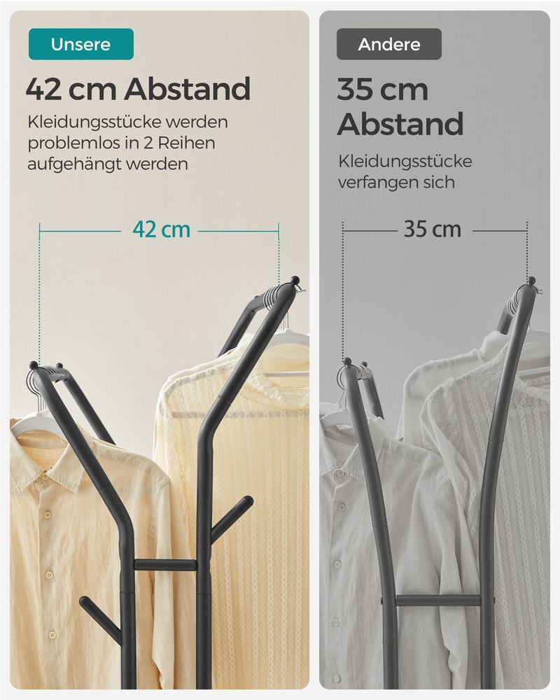 Songmics HSR107B01 Garderobenständer – mit Rollen, 50 kg Tragkraft – Stahl – Schwarz – 1'550 mm
