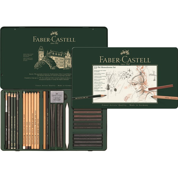 Faber-Castell PITT Monochrome Graphit-Set, 2B, Metalletui – 33-teilig
