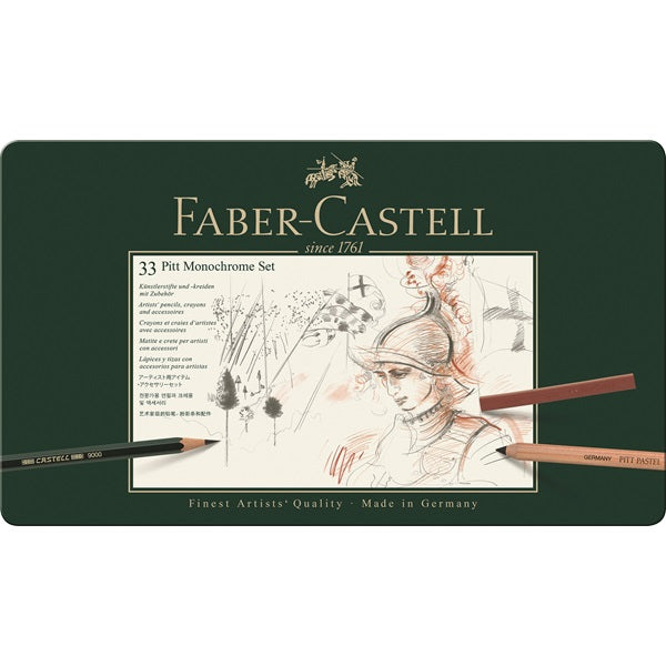 Faber-Castell PITT Monochrome Graphit-Set, 2B, Metalletui – 33-teilig
