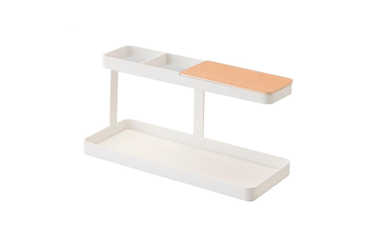 Yamazaki Utensilienbox – 2 Fächer, weiss/natur, Stahl/Holz, B 245 × H 113 × T 97 mm
