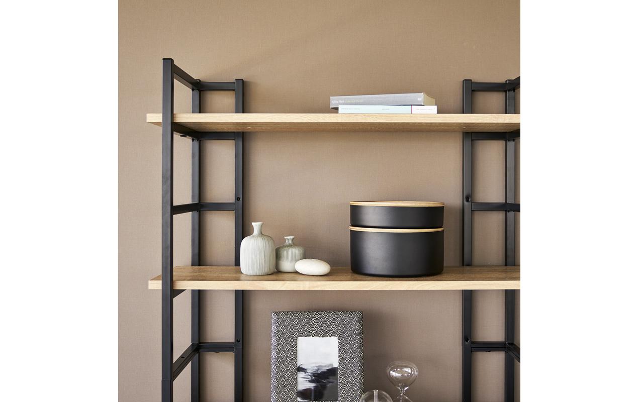 Yamazaki Aufbewahrungsbox (mit Deckel) – Metall/Holz – Schwarz/Natur – Ø 220 × H 60 mm