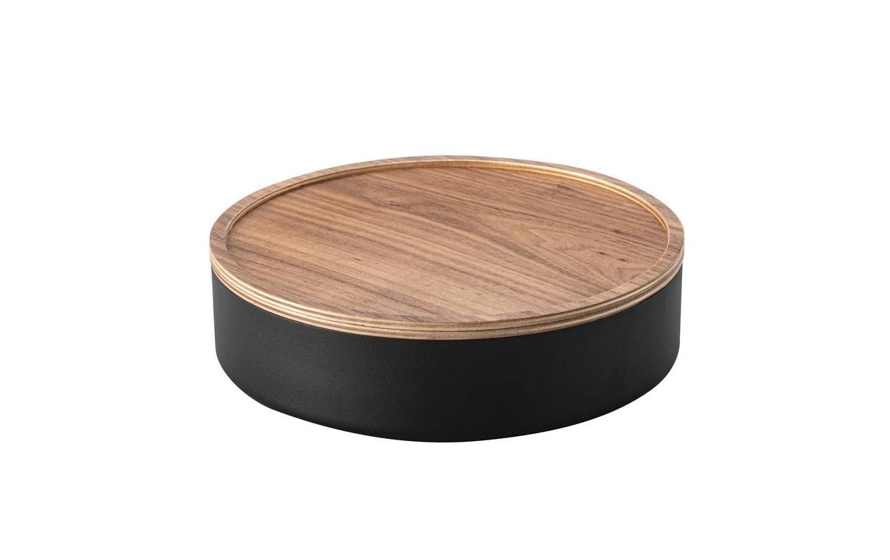 Yamazaki Aufbewahrungsbox (mit Deckel) – Metall/Holz – Schwarz/Natur – Ø 220 × H 60 mm