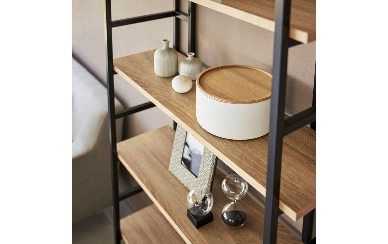 Yamazaki Aufbewahrungsbox (mit Deckel) – Sperrholz/Stahl – Weiss/Braun – Ø 220 × H 110 mm