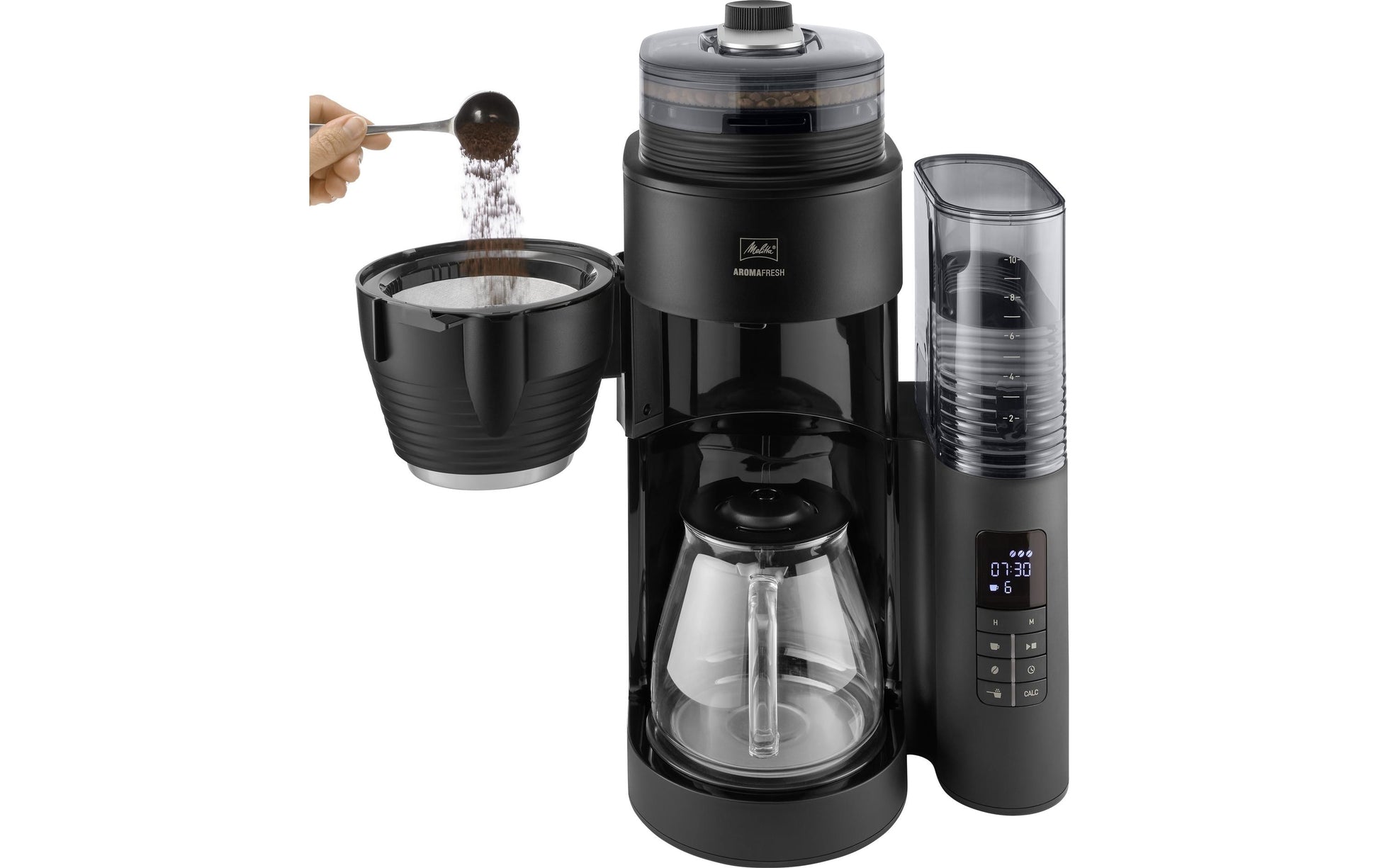 Melitta AromaFresh Filterkaffeemaschine – 10 Tassen, 1,25 l, Keramik-Mahlwerk, Schwarz