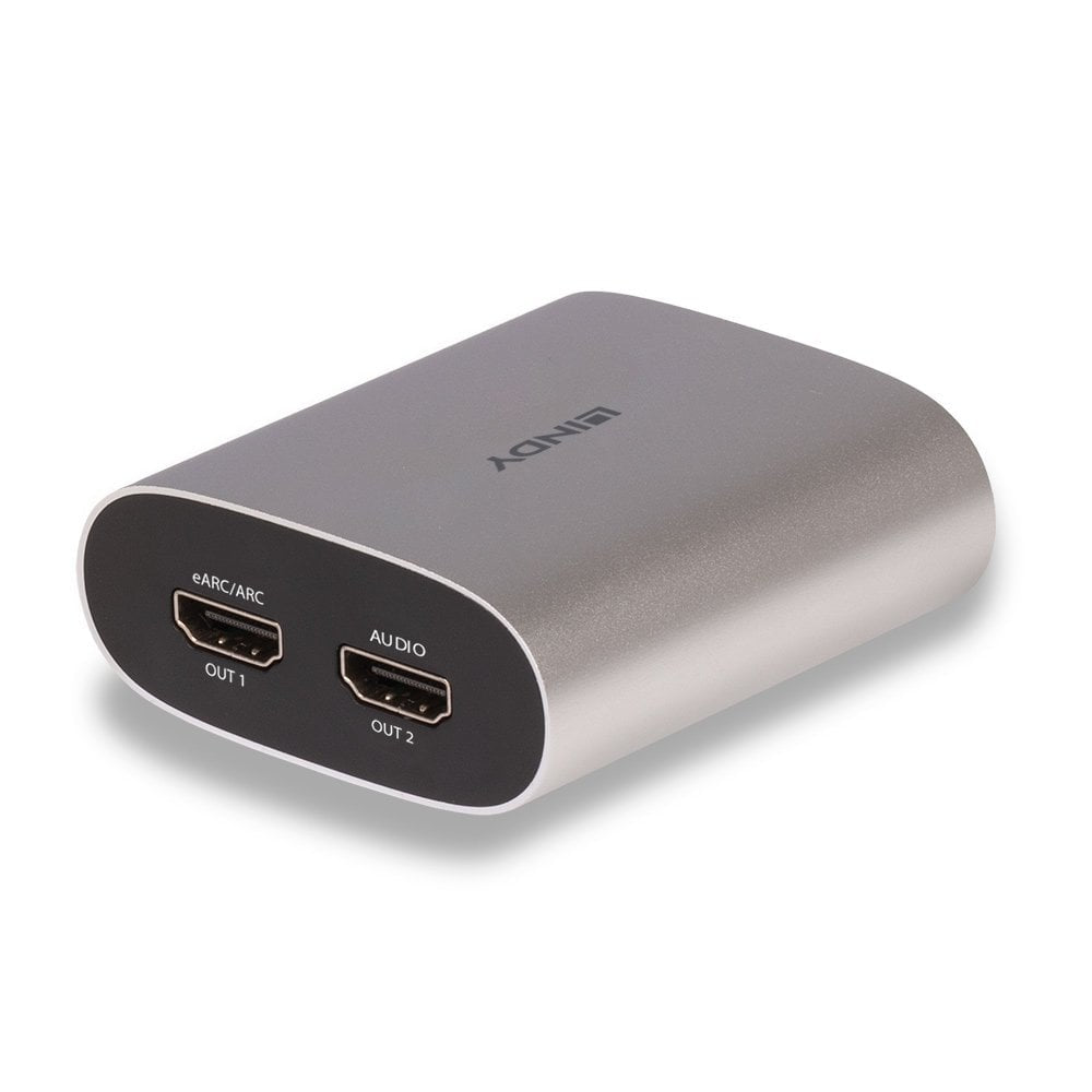 Lindy 38368 – HDMI eARC Extractor, 1× HDMI In / 2× HDMI Out, 4K@60 Hz, HDMI 2.0b, HDCP 2.2