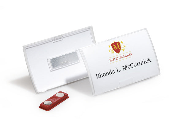 Durable Click Fold Namensschild – 90 × 54 mm – Magnet, transparent – Pack à 10