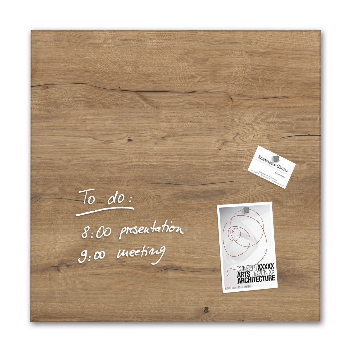 Sigel Whiteboard – 48 × 48 cm, Glas, magnetisch, Wandmontage, inkl. SuperDym Magnetwürfel, Montagesatz