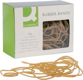 Q-Connect – Gummibänder – 3 × 100 mm, Ø 63 mm, braun, Naturkautschuk, 100 g