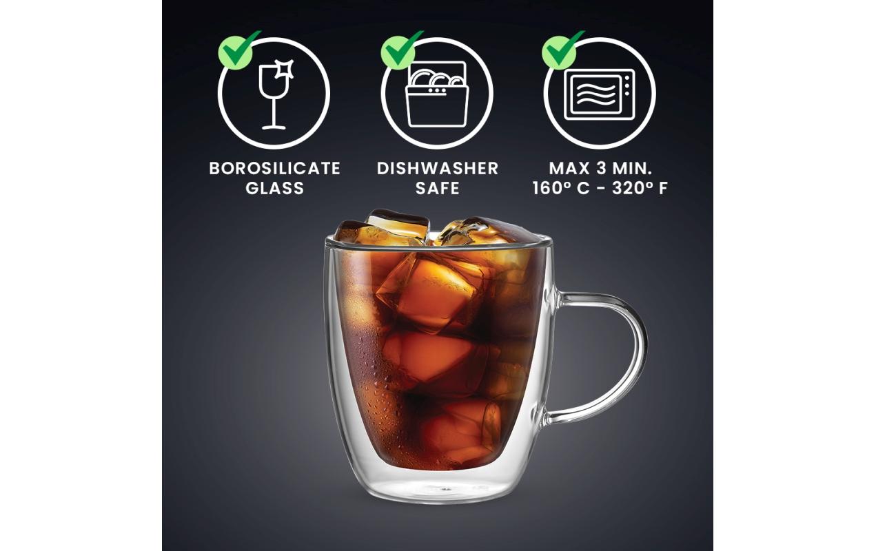 Bialetti Kaffeetasse – 2er Set, 350 ml, Borosilikatglas, Transparent, doppelwandig, spülmaschinenfest