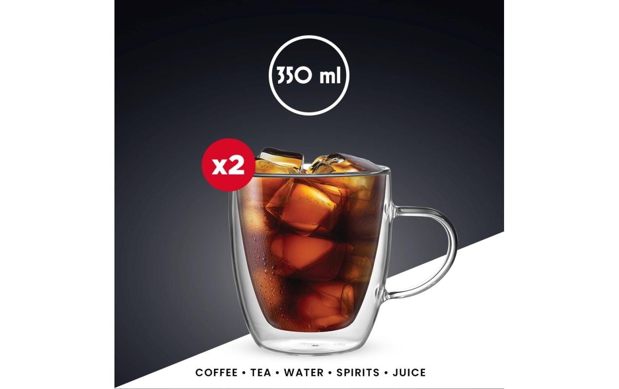 Bialetti Kaffeetasse – 2er Set, 350 ml, Borosilikatglas, Transparent, doppelwandig, spülmaschinenfest