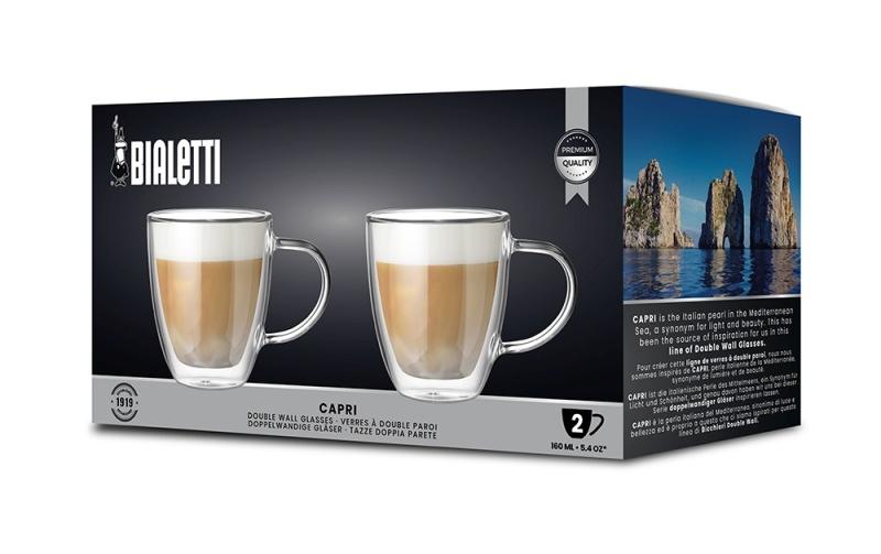 Bialetti Cappuccinotasse Capri – 2er Set, 160 ml, Borosilikatglas, Transparent, doppelwandig
