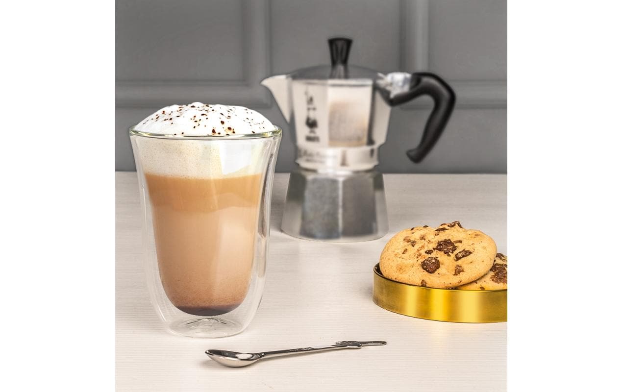 Bialetti Latte Macchiato Becher – 2er Set, 300 ml, Borosilikatglas, Transparent, doppelwandig, spülmaschinenfest