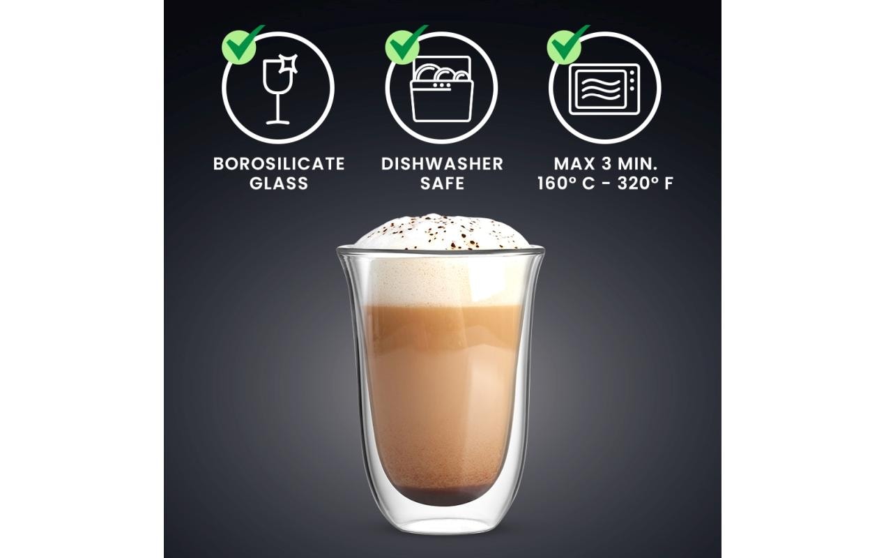Bialetti Latte Macchiato Becher – 2er Set, 300 ml, Borosilikatglas, Transparent, doppelwandig, spülmaschinenfest