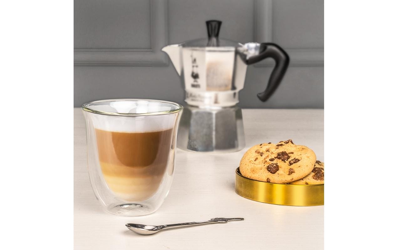 Bialetti Cappuccinotasse – 2er Set, 200 ml, Borosilikatglas, Transparent, doppelwandig, mikrowellengeeignet