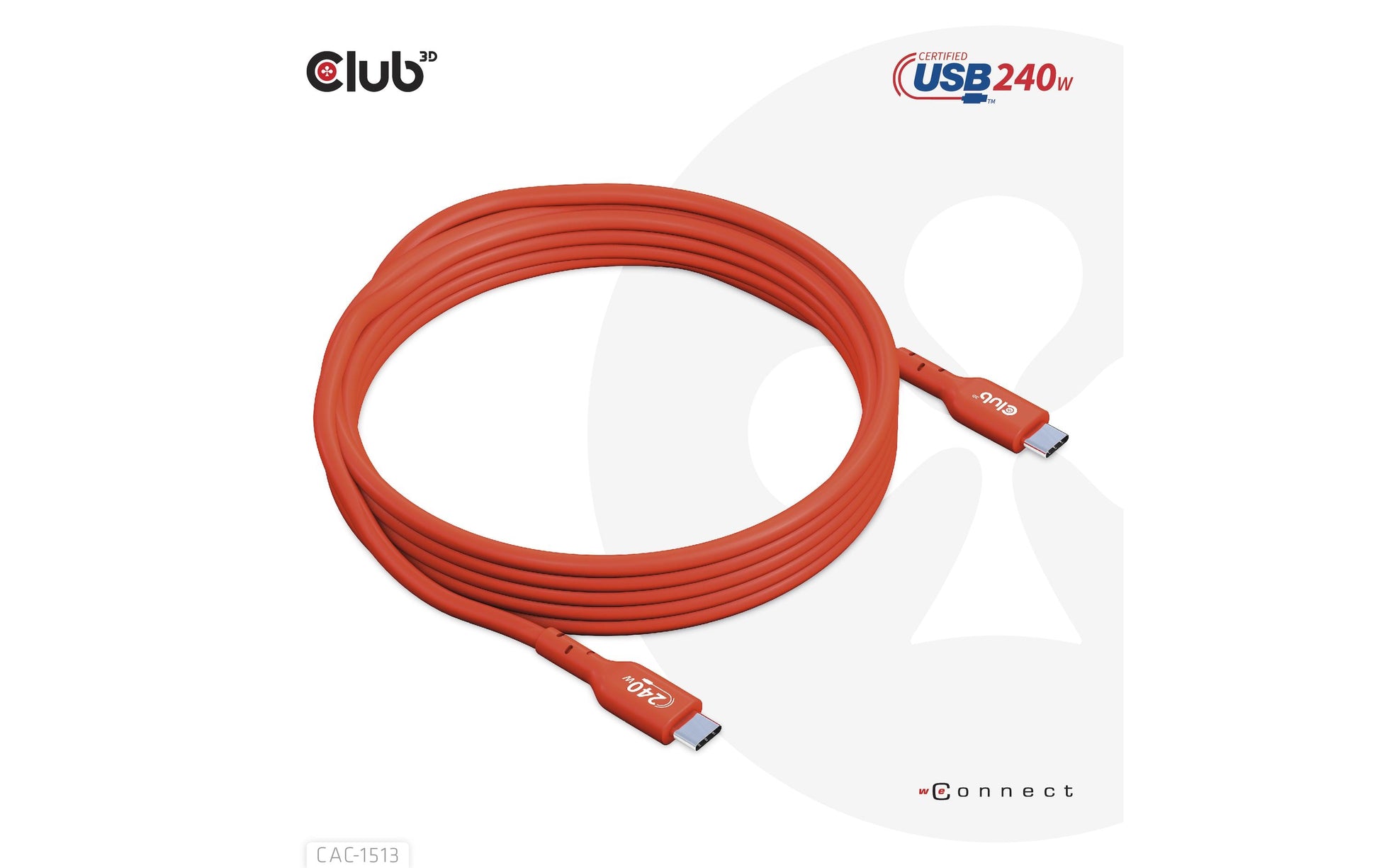 CLUB3D Club 3D – USB-C auf USB-C Kabel – USB 2.0 (480 Mbps) – 3 m – PD 240 W – USB-IF zertifiziert, verstärkt