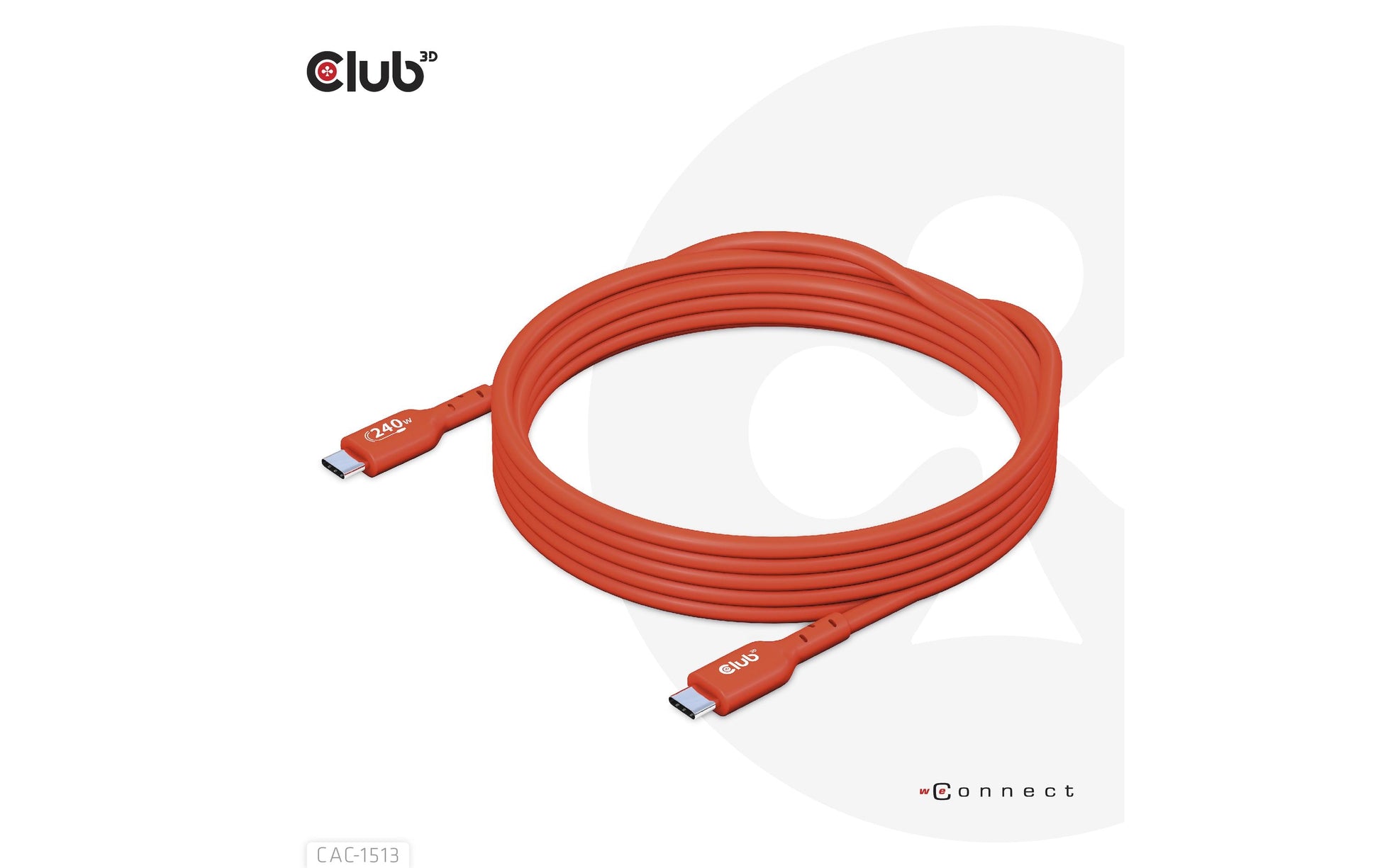CLUB3D Club 3D – USB-C auf USB-C Kabel – USB 2.0 (480 Mbps) – 3 m – PD 240 W – USB-IF zertifiziert, verstärkt