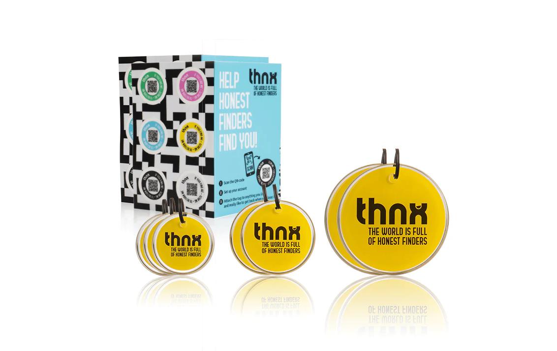 Thnxtags SmartTag Schlüsselanhänger Smart Pack XXL für Thnx Tags App – 34 × 28 mm, Gelb