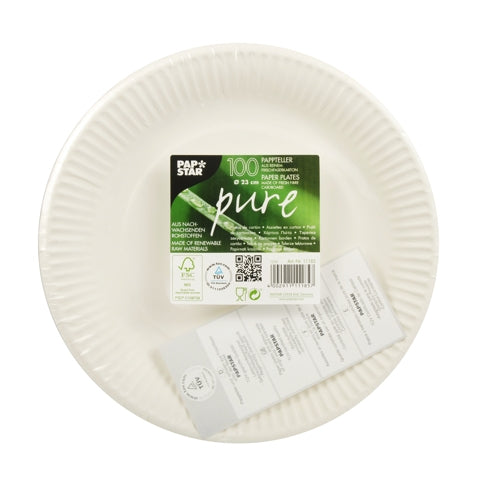 Papstar Teller, Papier/Karton, Rund – Ø 23 cm, Weiss – FSC – 100 Stk.
